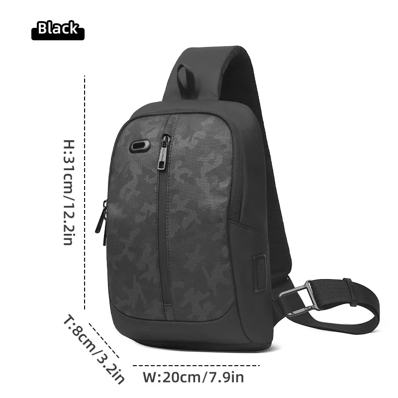 Fashion Camou Men Cycling Chest Bag Fit 11” iPad USB Charging Travel Shoulder Bag Waterproof Running Crossbody Bag