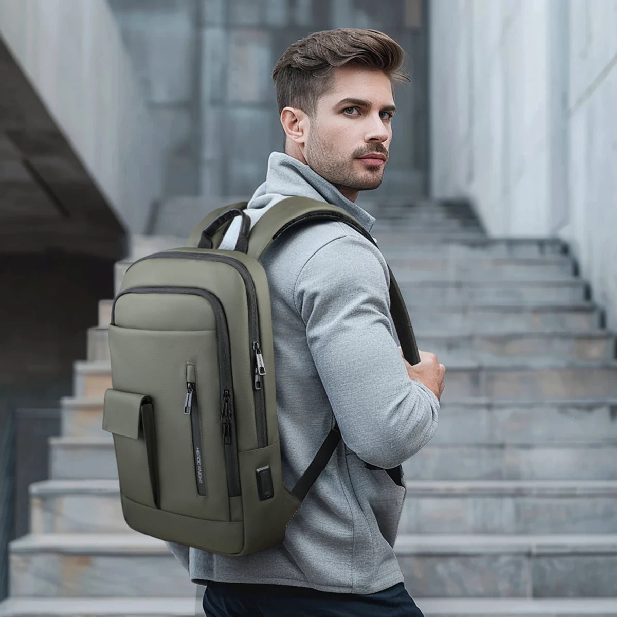 Backpack Waterproof Men 15.6" Laptop Bag Stylish Male Multifunctional Moto&Biker Travel Shoulder Bag