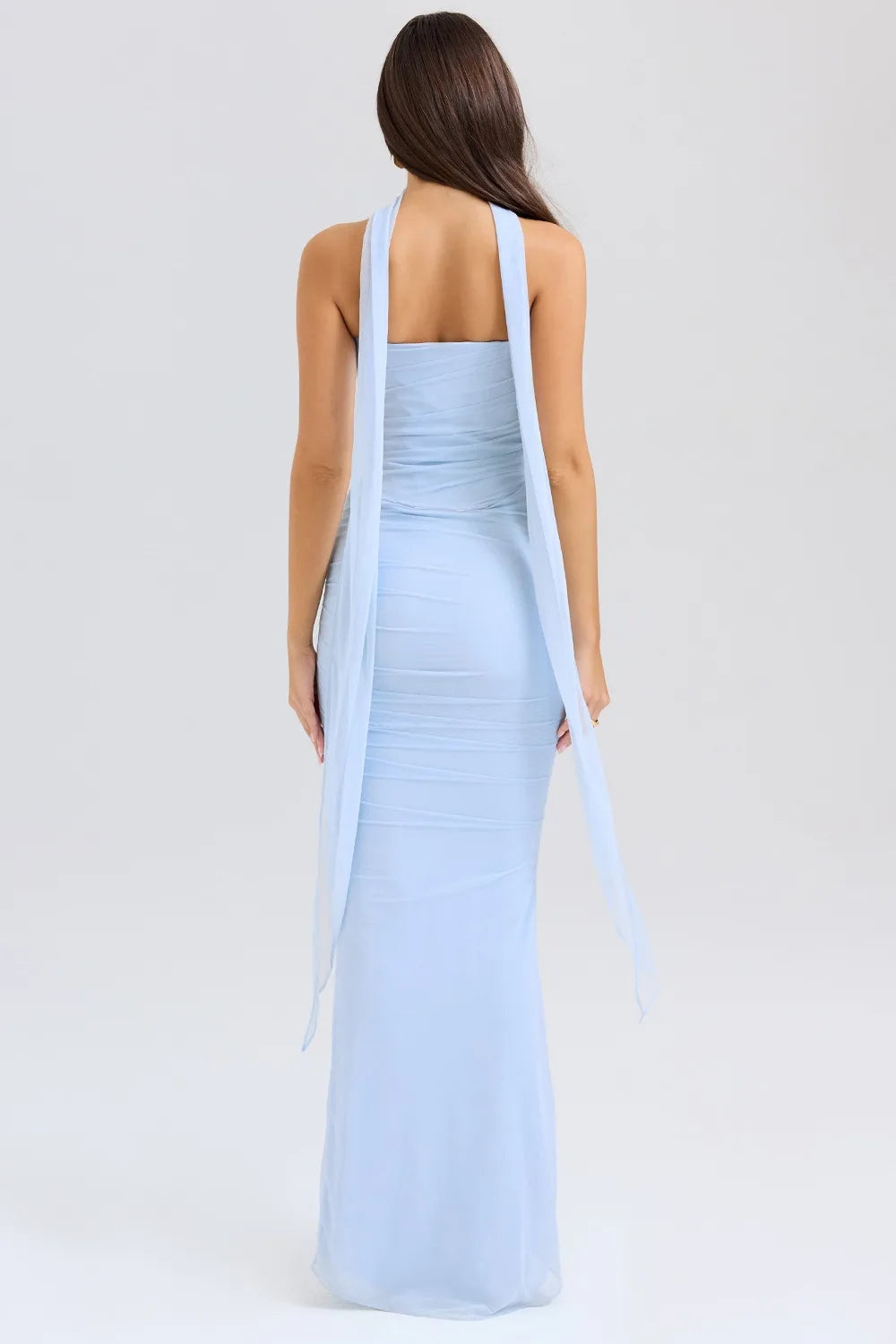 Women's Elegant Style Blue Crop Tube Top & High-Waisted