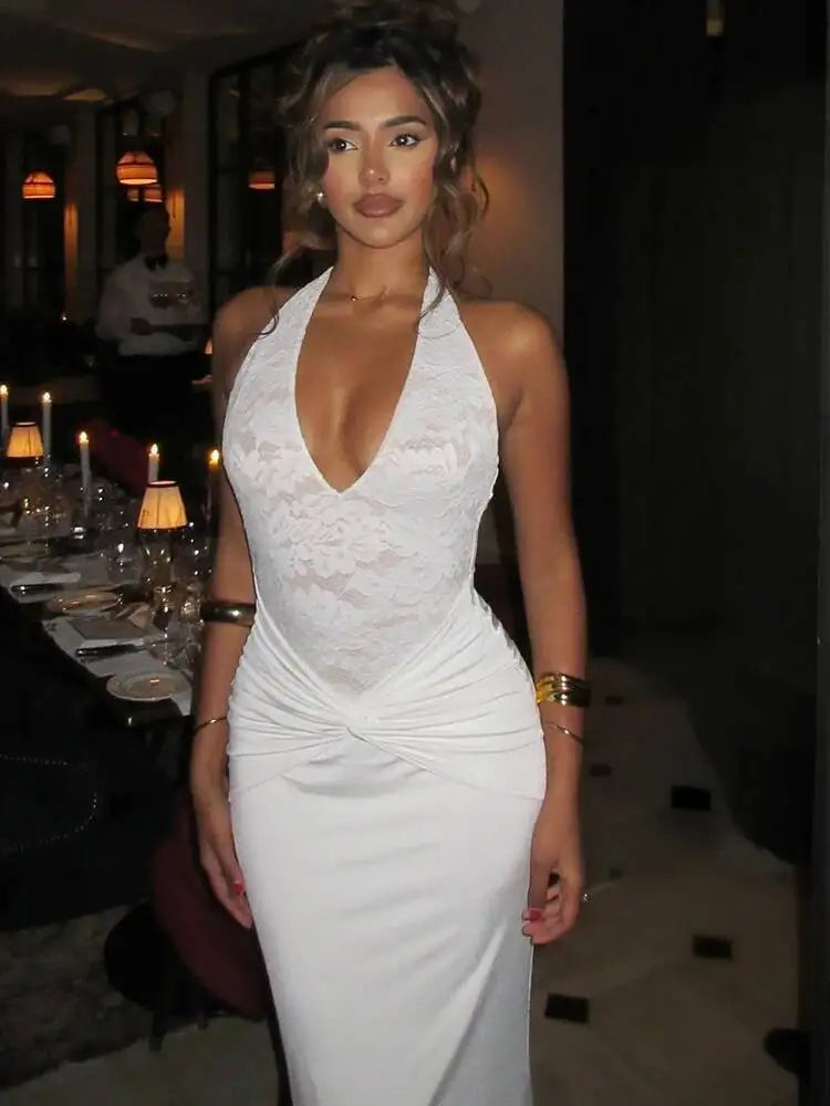 Women Maxi Dress Black Deep V-neck Ruched Autumn Skinny Elegant Party Evening Dress