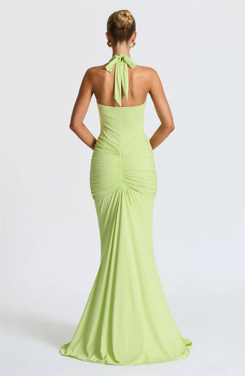 Sexy Maxi Dress Women  Sleeveless Draped Robe Elegant Club Party Long Dress