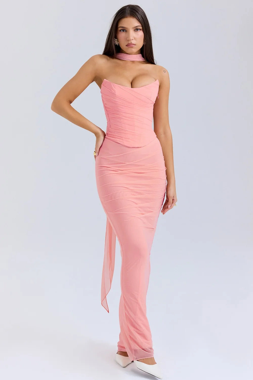 Women's Elegant Style Blue Crop Tube Top & High-Waisted
