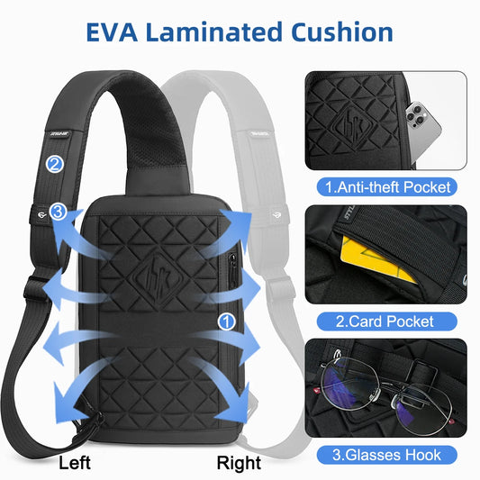 Fashion Camou Men Cycling Chest Bag Fit 11” iPad USB Charging Travel Shoulder Bag Waterproof Running Crossbody Bag