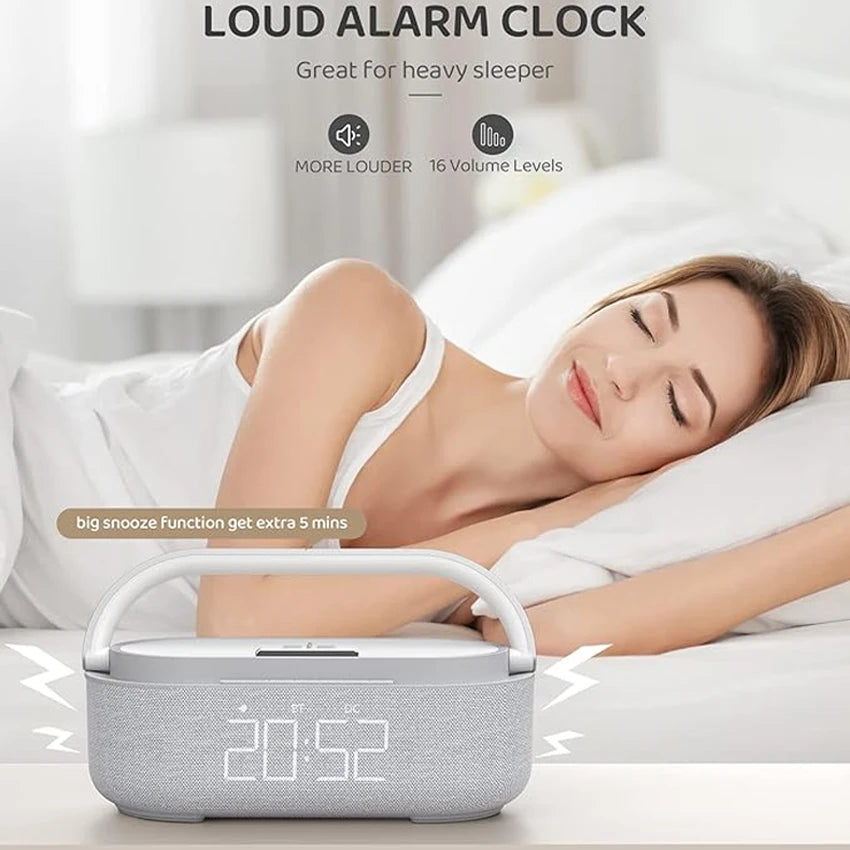 2500mAh Bluetooth Speaker with Wireless Charger, FM Radio & Dimmable Light - Portable Dual Speaker for Bedroom, Office & Gifts