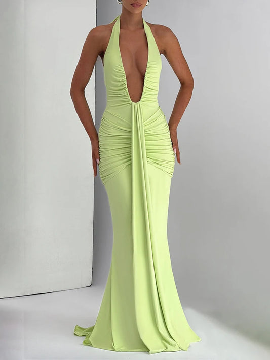 Sexy Maxi Dress Women  Sleeveless Draped Robe Elegant Club Party Long Dress