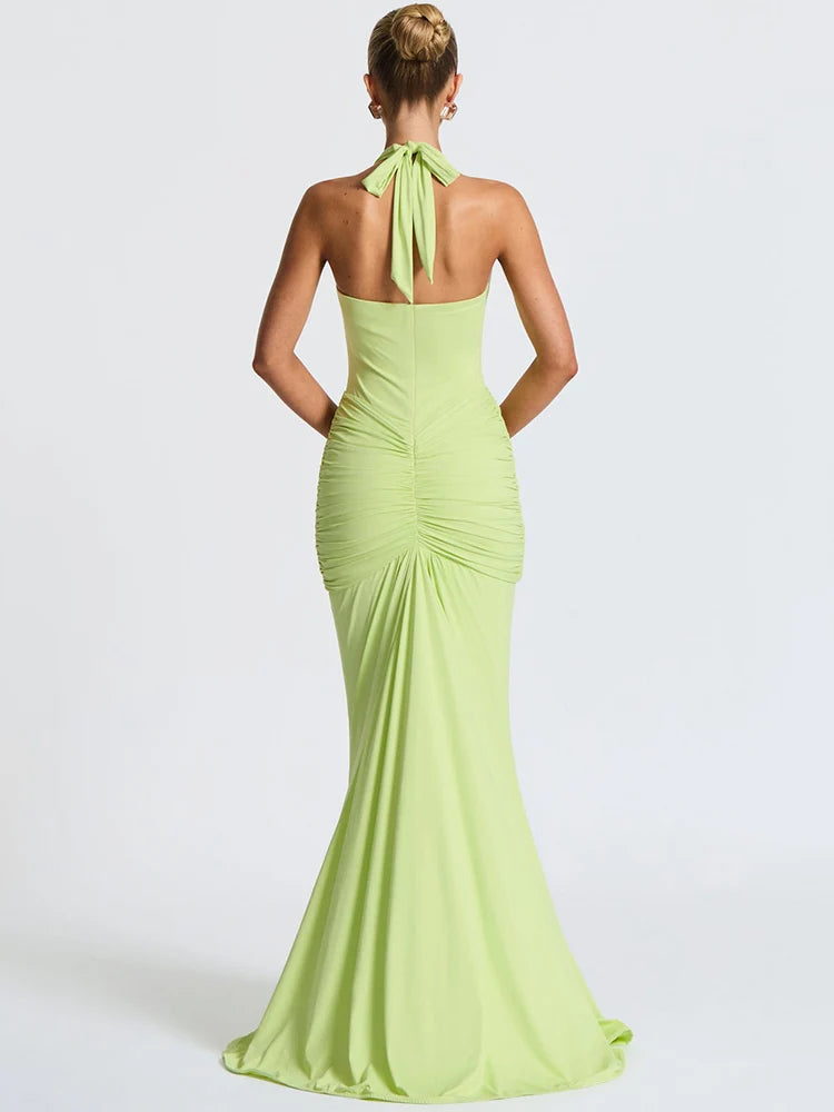 Sexy Maxi Dress Women  Sleeveless Draped Robe Elegant Club Party Long Dress