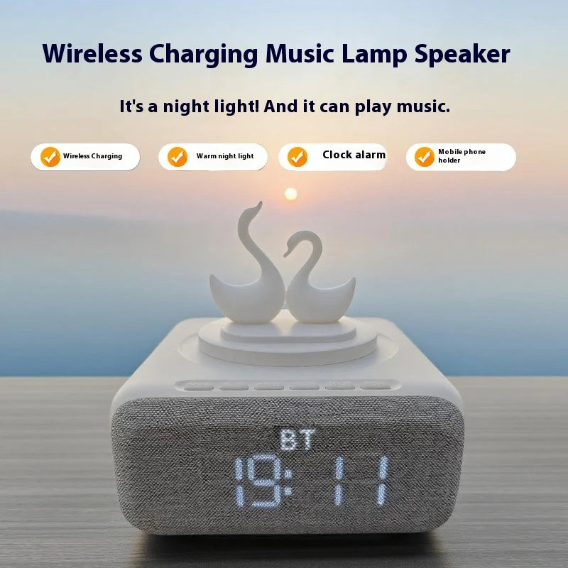 Wireless Bluetooth 5.0 Speaker Multi-functional Mobile Phone Wireless Charging Creative Swan Night Light Bluetooth Audio Player