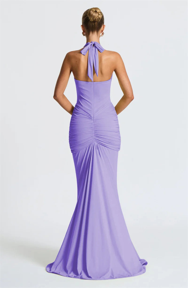 Sexy Maxi Dress Women  Sleeveless Draped Robe Elegant Club Party Long Dress